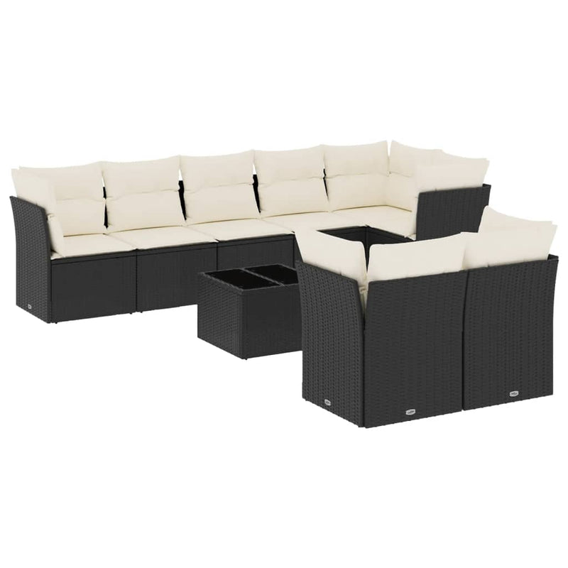 9 Piece Garden Sofa Set with Cushions Black Poly Rattan Payday Deals