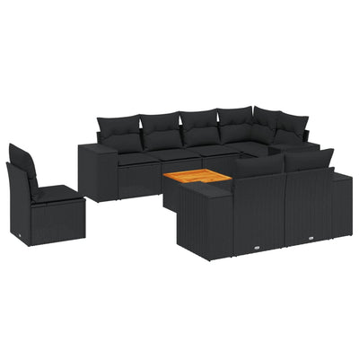 9 Piece Garden Sofa Set with Cushions Black Poly Rattan Payday Deals