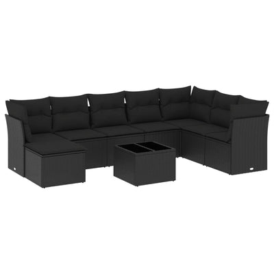 9 Piece Garden Sofa Set with Cushions Black Poly Rattan Payday Deals