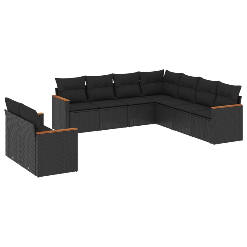 9 Piece Garden Sofa Set with Cushions Black Poly Rattan Payday Deals