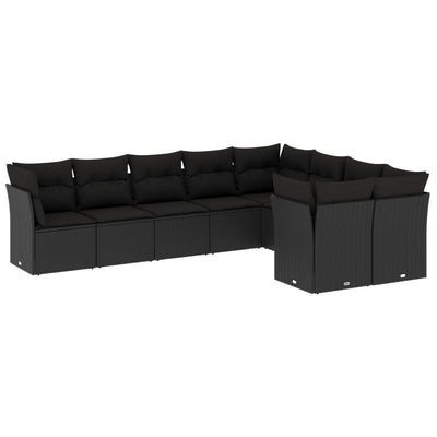 9 Piece Garden Sofa Set with Cushions Black Poly Rattan Payday Deals