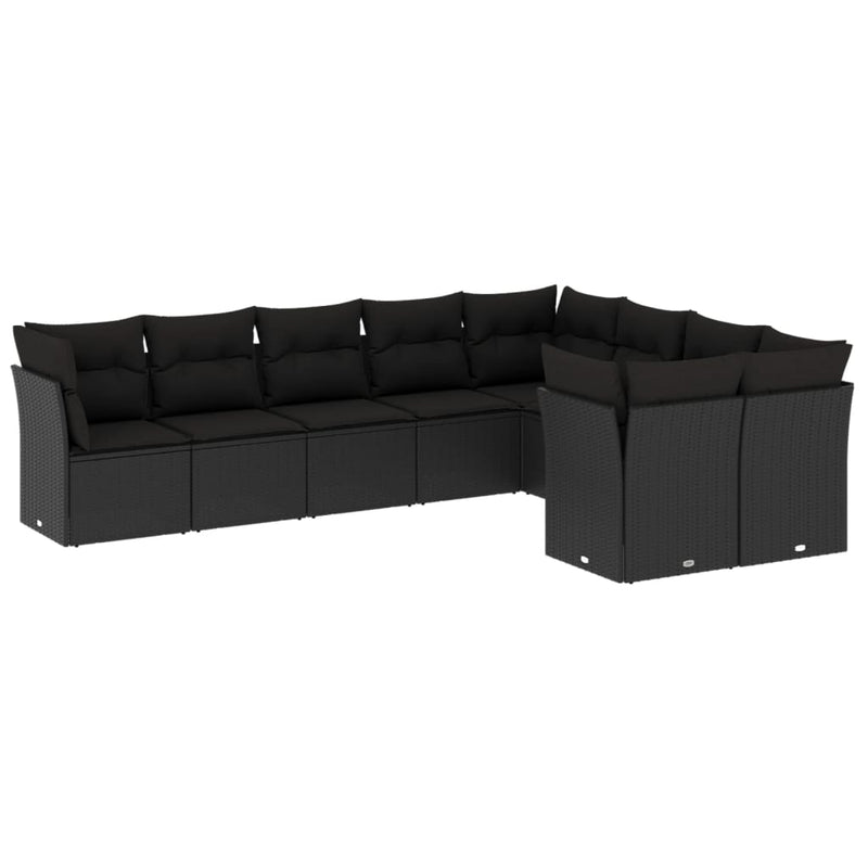 9 Piece Garden Sofa Set with Cushions Black Poly Rattan Payday Deals