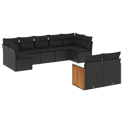 9 Piece Garden Sofa Set with Cushions Black Poly Rattan Payday Deals