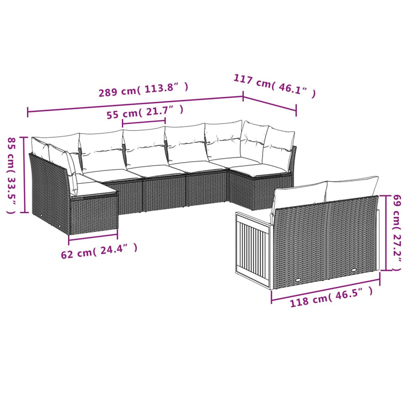9 Piece Garden Sofa Set with Cushions Black Poly Rattan Payday Deals