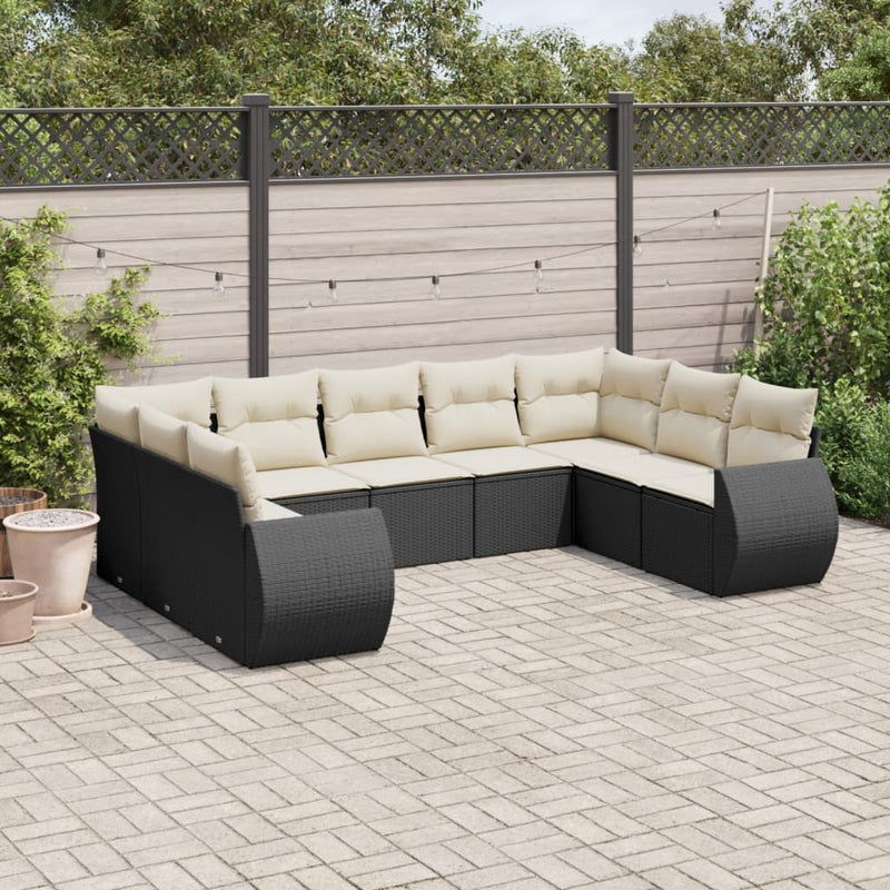 9 Piece Garden Sofa Set with Cushions Black Poly Rattan Payday Deals