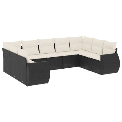 9 Piece Garden Sofa Set with Cushions Black Poly Rattan Payday Deals