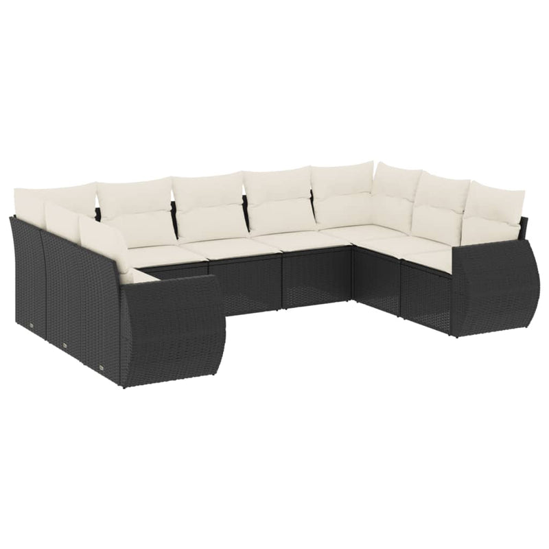 9 Piece Garden Sofa Set with Cushions Black Poly Rattan Payday Deals
