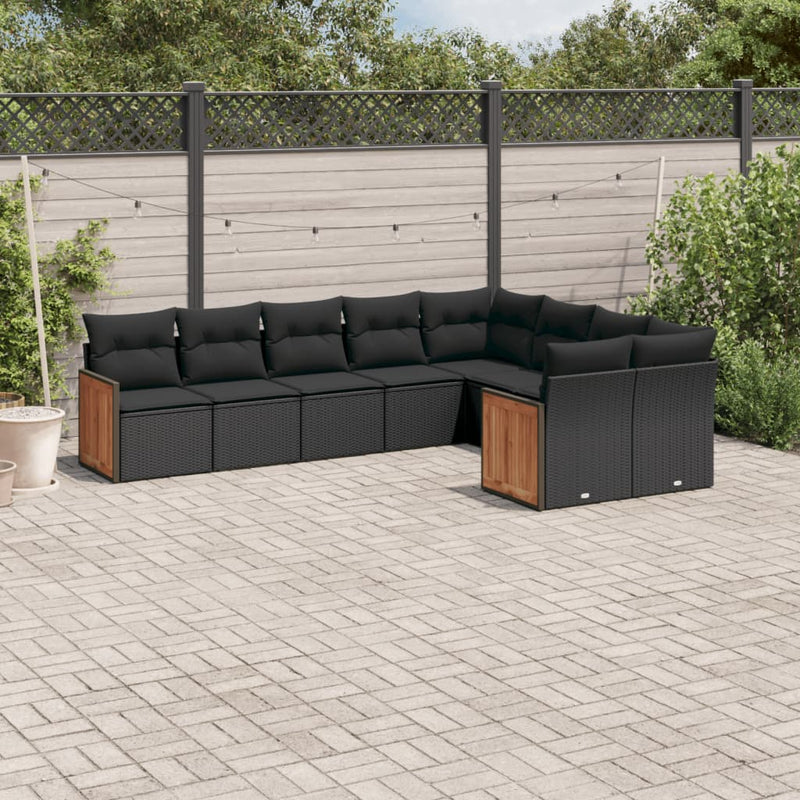 9 Piece Garden Sofa Set with Cushions Black Poly Rattan Payday Deals