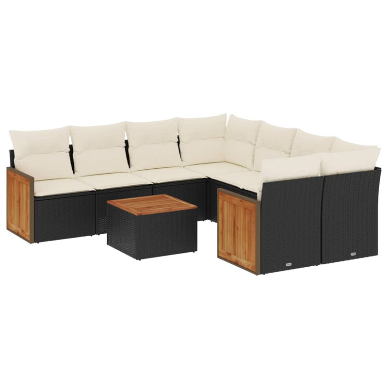 9 Piece Garden Sofa Set with Cushions Black Poly Rattan Payday Deals