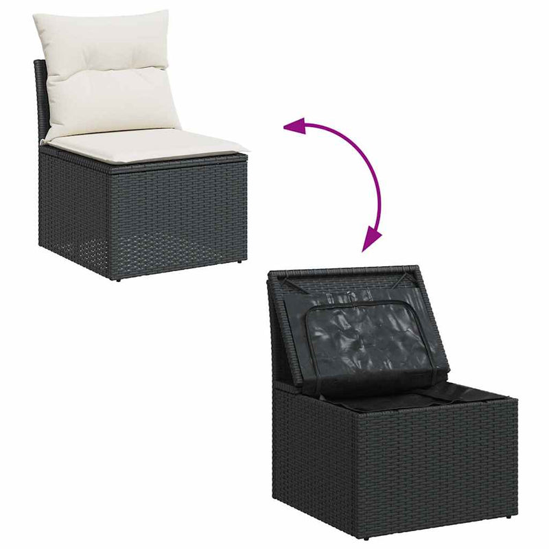 9 Piece Garden Sofa Set with Cushions Black Poly Rattan Payday Deals