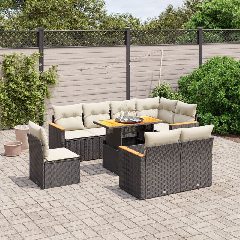9 Piece Garden Sofa Set with Cushions Black Poly Rattan Payday Deals