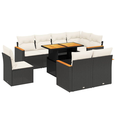 9 Piece Garden Sofa Set with Cushions Black Poly Rattan Payday Deals