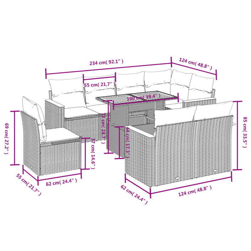 9 Piece Garden Sofa Set with Cushions Black Poly Rattan Payday Deals