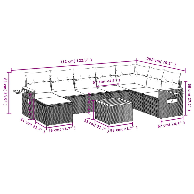 9 Piece Garden Sofa Set with Cushions Black Poly Rattan Payday Deals