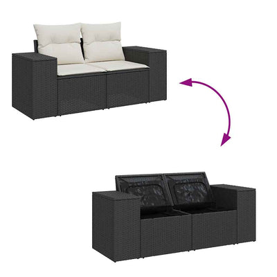 9 Piece Garden Sofa Set with Cushions Black Poly Rattan Payday Deals