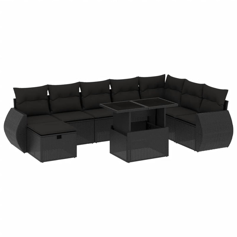 9 Piece Garden Sofa Set with Cushions Black Poly Rattan Payday Deals