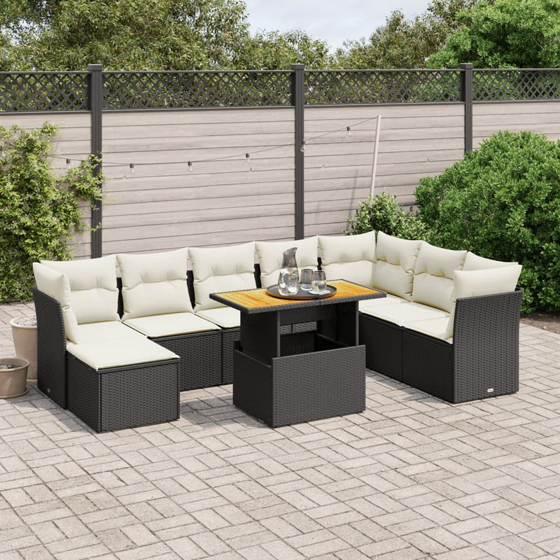 9 Piece Garden Sofa Set with Cushions Black Poly Rattan Payday Deals