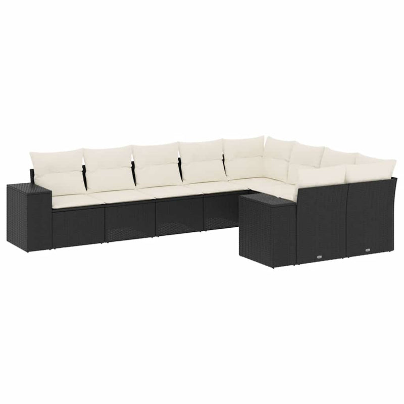 9 Piece Garden Sofa Set with Cushions Black Poly Rattan Payday Deals