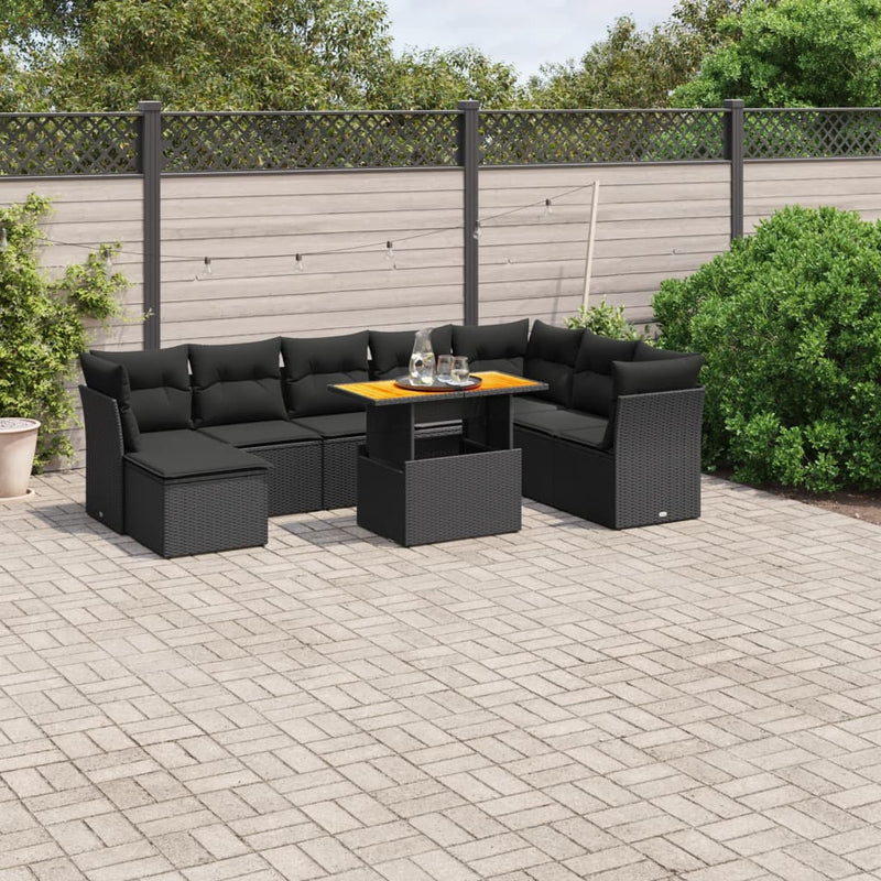 9 Piece Garden Sofa Set with Cushions Black Poly Rattan Payday Deals