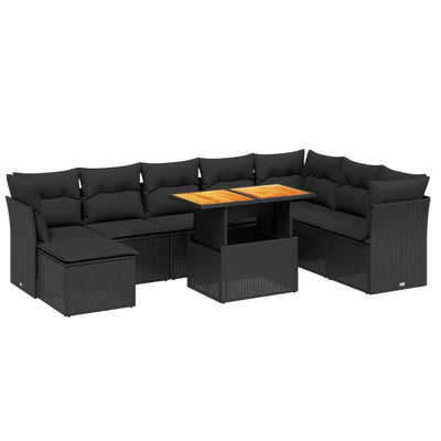 9 Piece Garden Sofa Set with Cushions Black Poly Rattan Payday Deals
