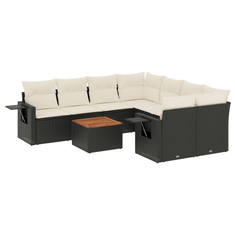 9 Piece Garden Sofa Set with Cushions Black Poly Rattan Payday Deals