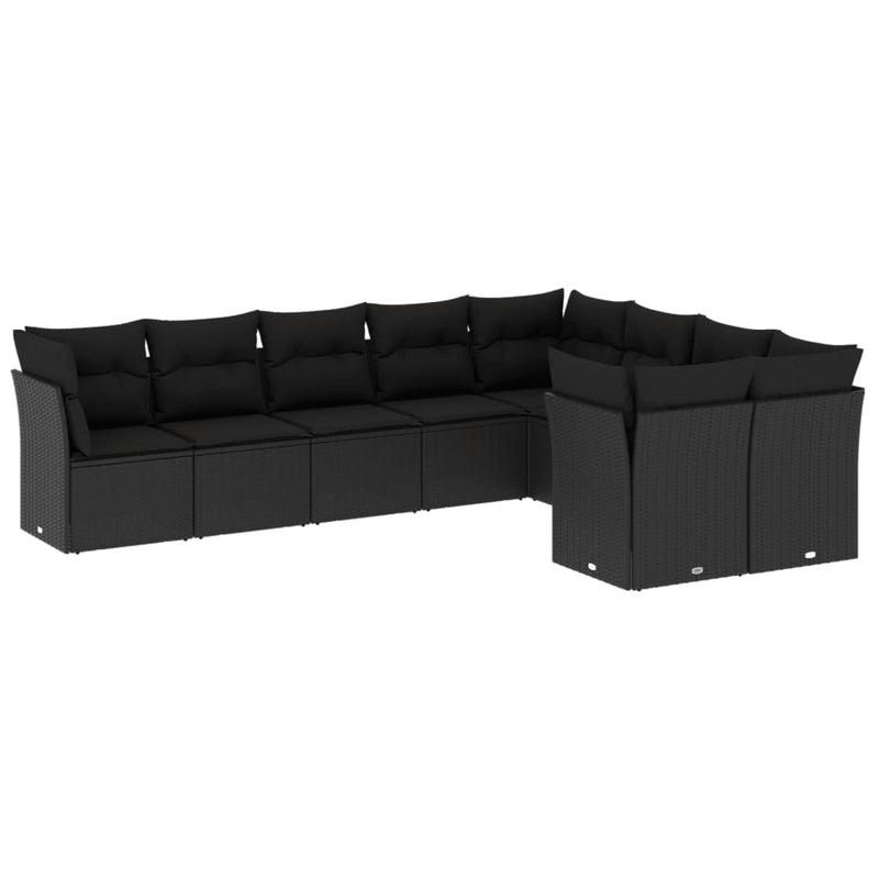 9 Piece Garden Sofa Set with Cushions Black Poly Rattan Payday Deals