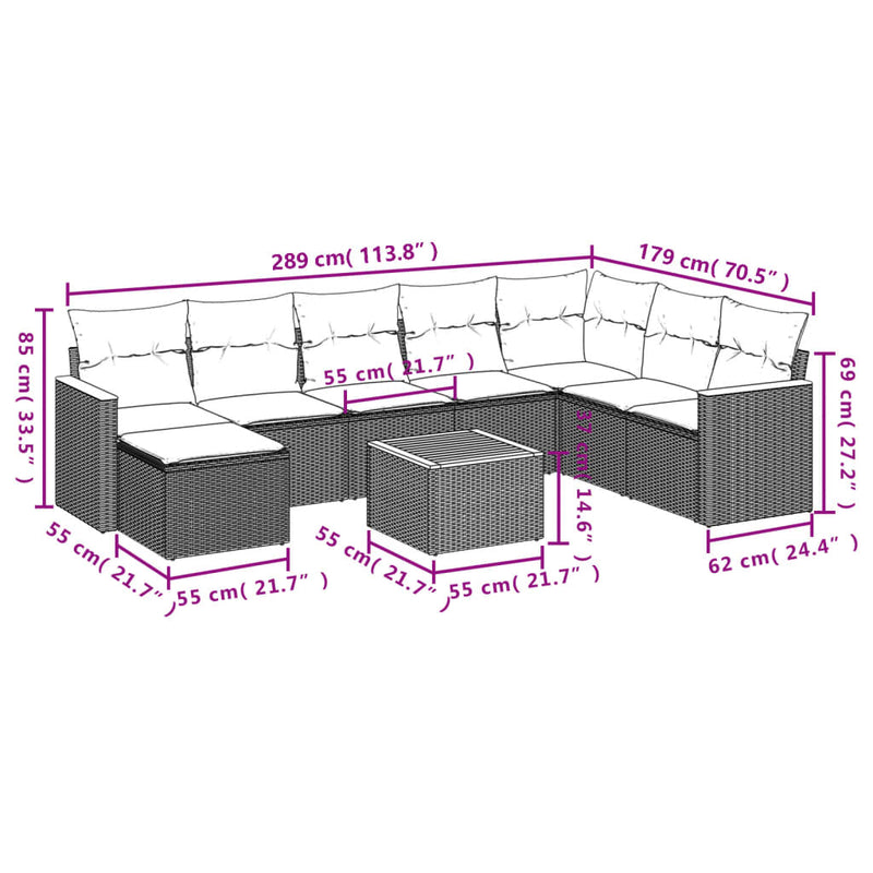 9 Piece Garden Sofa Set with Cushions Black Poly Rattan Payday Deals