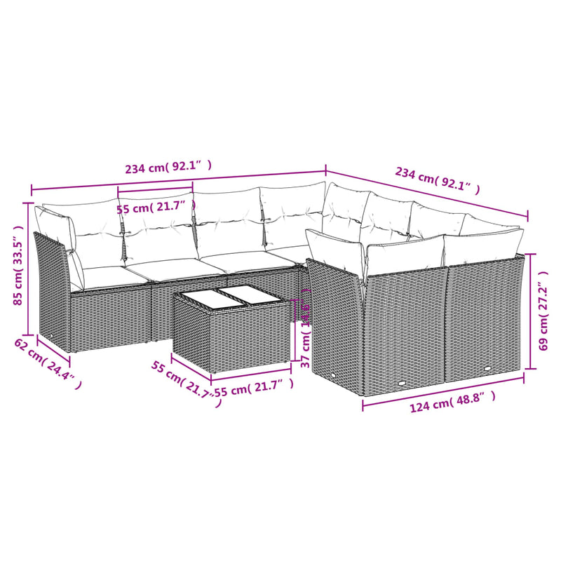 9 Piece Garden Sofa Set with Cushions Black Poly Rattan Payday Deals