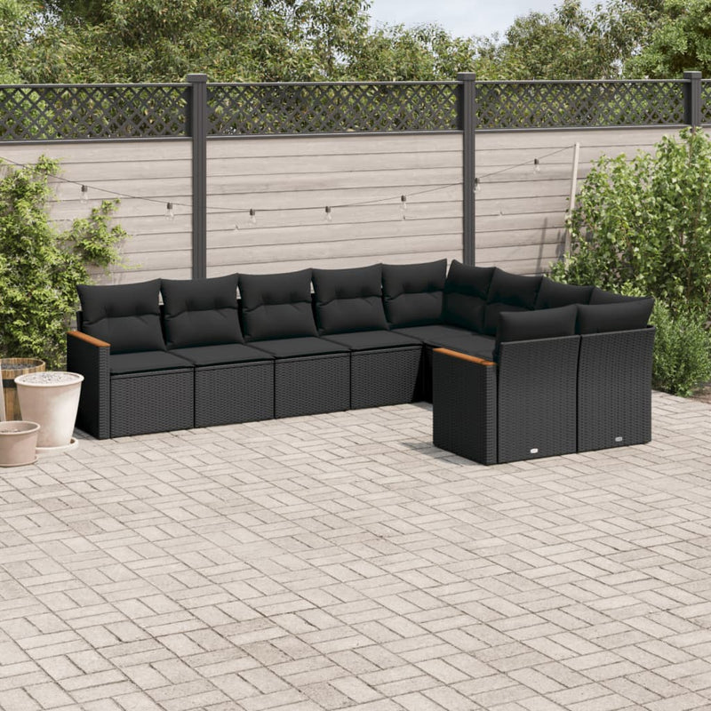 9 Piece Garden Sofa Set with Cushions Black Poly Rattan Payday Deals