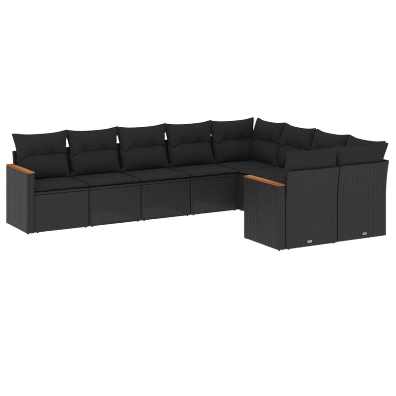 9 Piece Garden Sofa Set with Cushions Black Poly Rattan Payday Deals