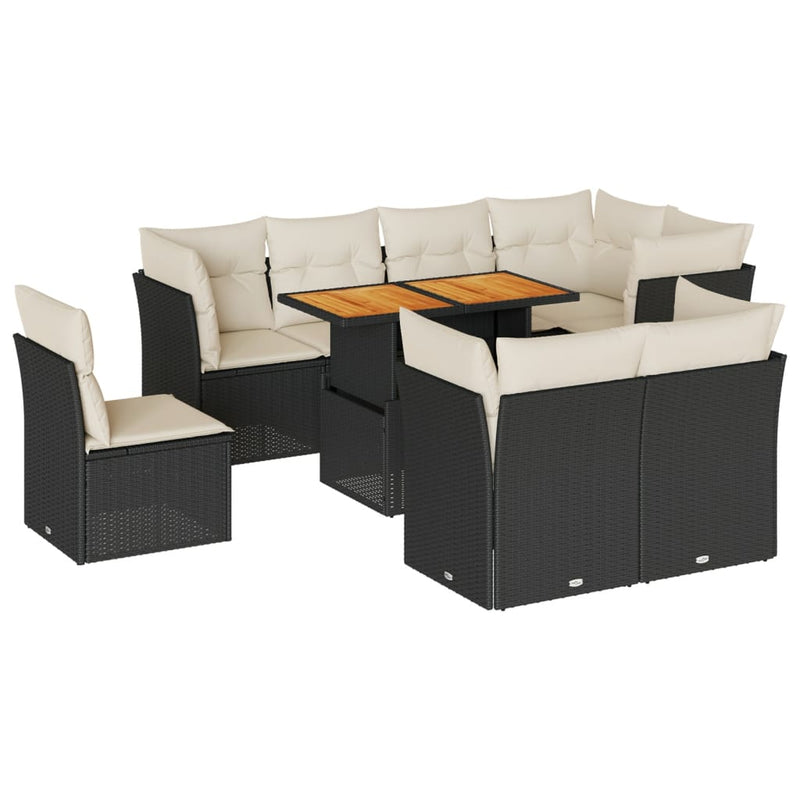 9 Piece Garden Sofa Set with Cushions Black Poly Rattan Payday Deals