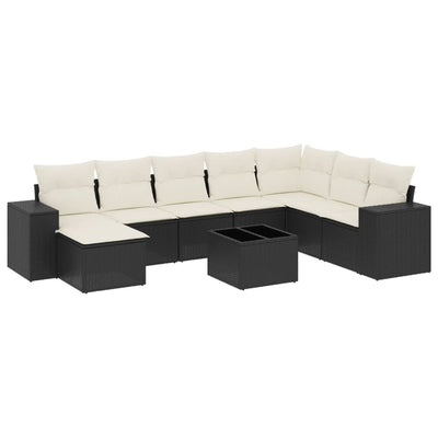 9 Piece Garden Sofa Set with Cushions Black Poly Rattan Payday Deals