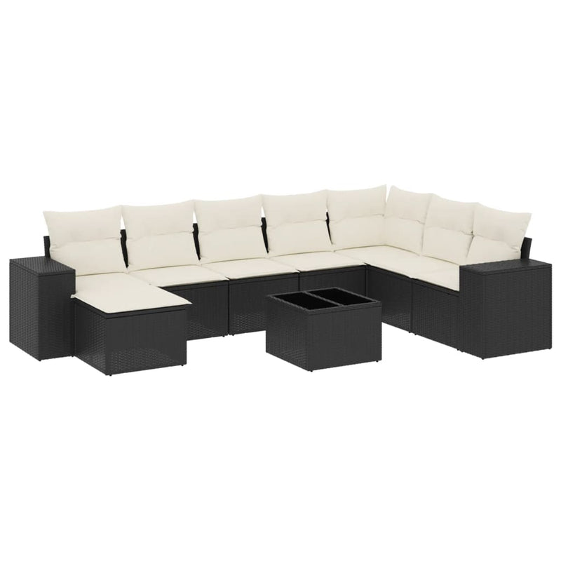 9 Piece Garden Sofa Set with Cushions Black Poly Rattan Payday Deals