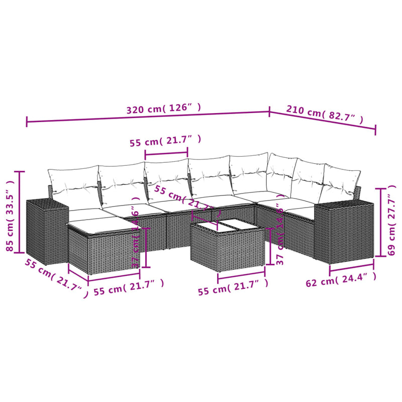 9 Piece Garden Sofa Set with Cushions Black Poly Rattan Payday Deals
