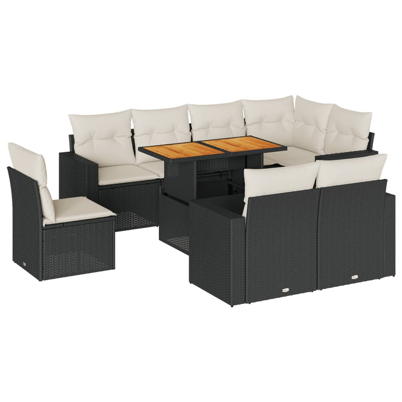 9 Piece Garden Sofa Set with Cushions Black Poly Rattan Payday Deals