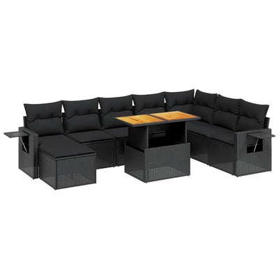 9 Piece Garden Sofa Set with Cushions Black Poly Rattan Payday Deals