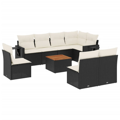 9 Piece Garden Sofa Set with Cushions Black Poly Rattan Payday Deals