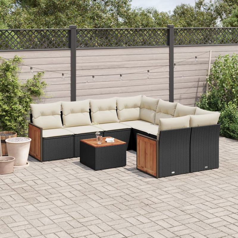 9 Piece Garden Sofa Set with Cushions Black Poly Rattan Payday Deals