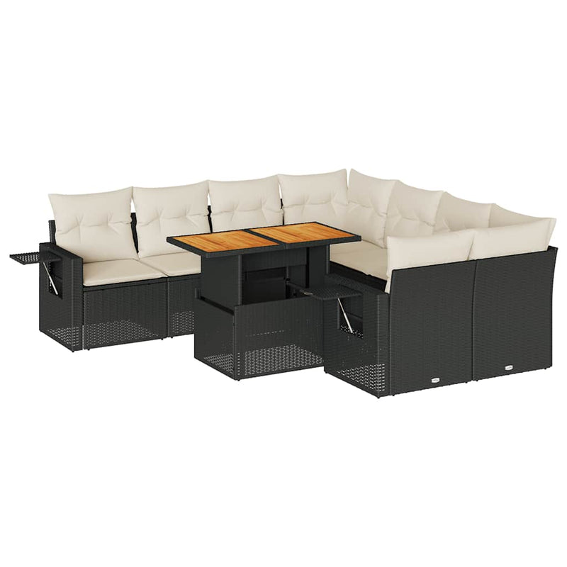 9 Piece Garden Sofa Set with Cushions Black Poly Rattan Payday Deals