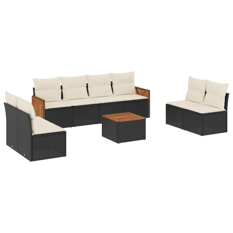 9 Piece Garden Sofa Set with Cushions Black Poly Rattan Payday Deals