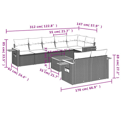 9 Piece Garden Sofa Set with Cushions Black Poly Rattan Payday Deals