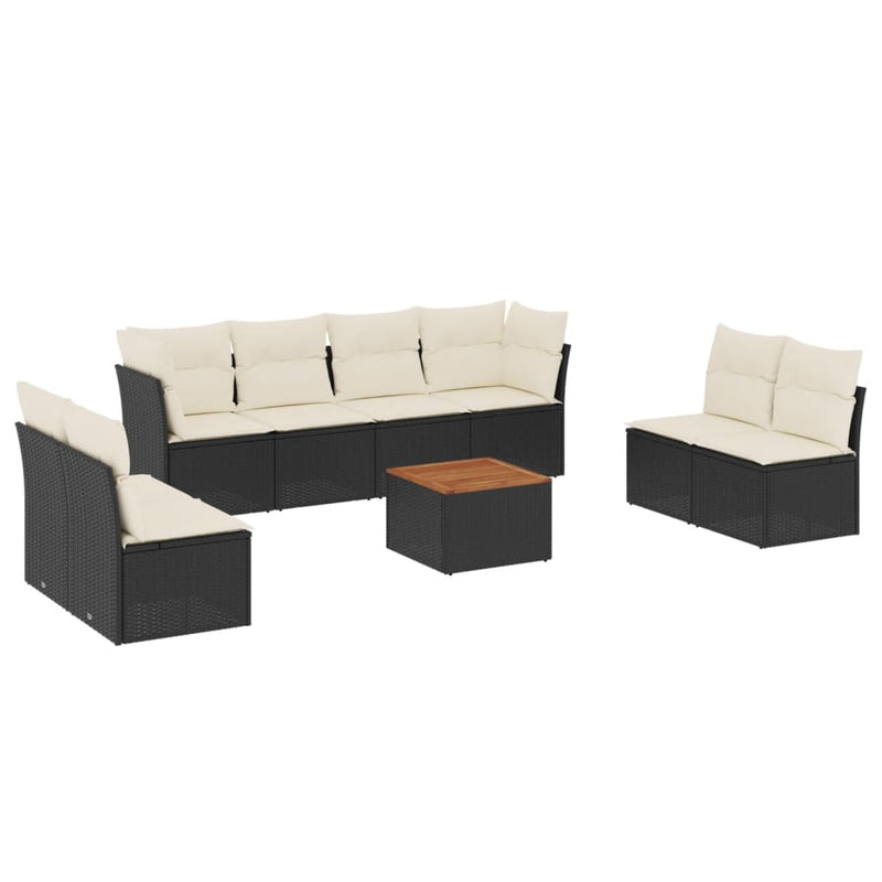 9 Piece Garden Sofa Set with Cushions Black Poly Rattan Payday Deals