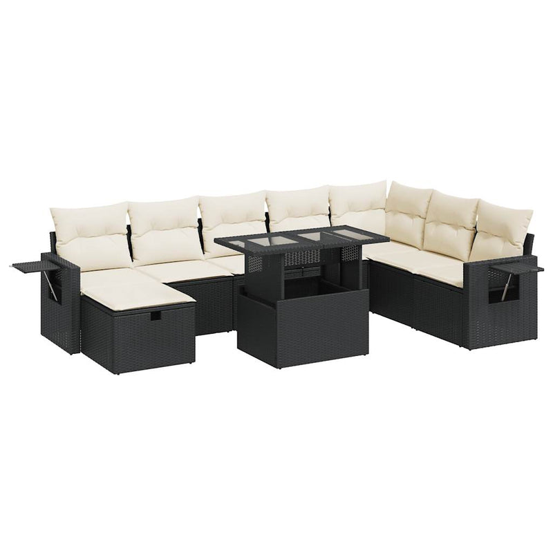 9 Piece Garden Sofa Set with Cushions Black Poly Rattan Payday Deals