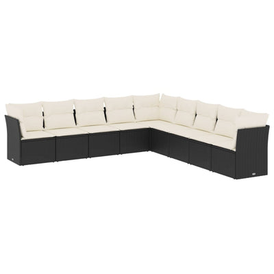 9 Piece Garden Sofa Set with Cushions Black Poly Rattan Payday Deals
