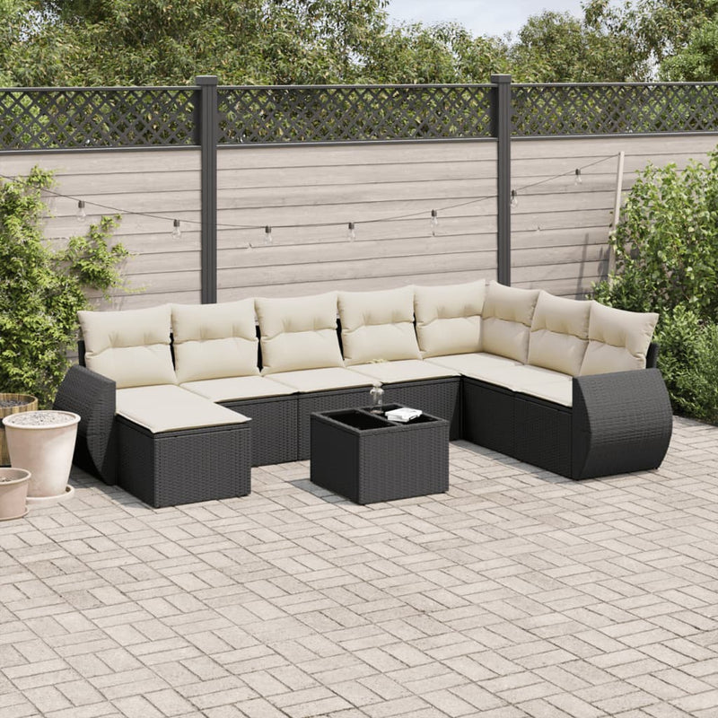 9 Piece Garden Sofa Set with Cushions Black Poly Rattan Payday Deals