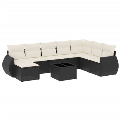 9 Piece Garden Sofa Set with Cushions Black Poly Rattan Payday Deals