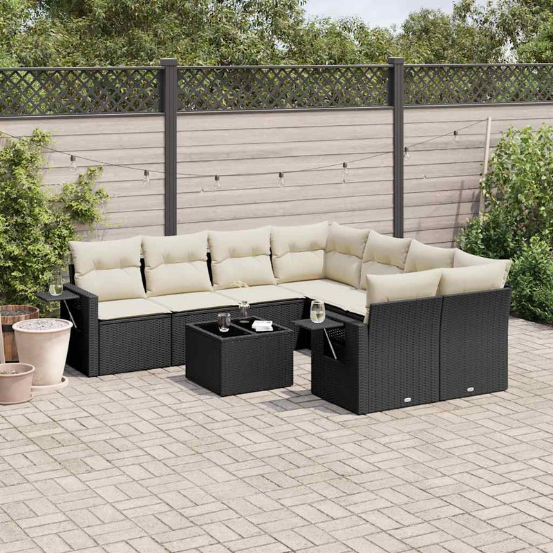 9 Piece Garden Sofa Set with Cushions Black Poly Rattan Payday Deals