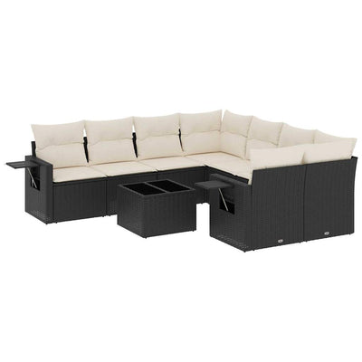 9 Piece Garden Sofa Set with Cushions Black Poly Rattan Payday Deals