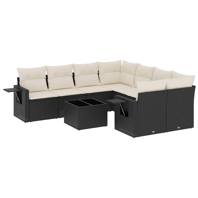 9 Piece Garden Sofa Set with Cushions Black Poly Rattan Payday Deals