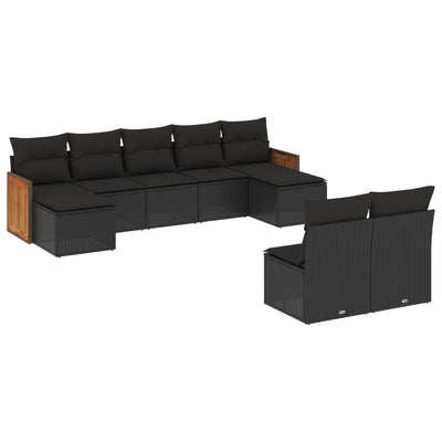 9 Piece Garden Sofa Set with Cushions Black Poly Rattan Payday Deals
